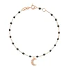 Bracelet noir Lune, diamants, or rose, 17 cm