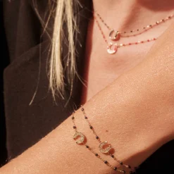 Bracelet nuit Fer à cheval, diamants, or rose, 17 cm