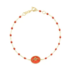 Bracelet Poisson Ange résine corail, or jaune, 17 cm