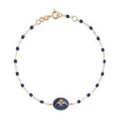 Bracelet Poisson Ange résine prusse, or rose, 17 cm