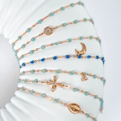 Bracelet prusse Lune, diamants, or rose, 17 cm