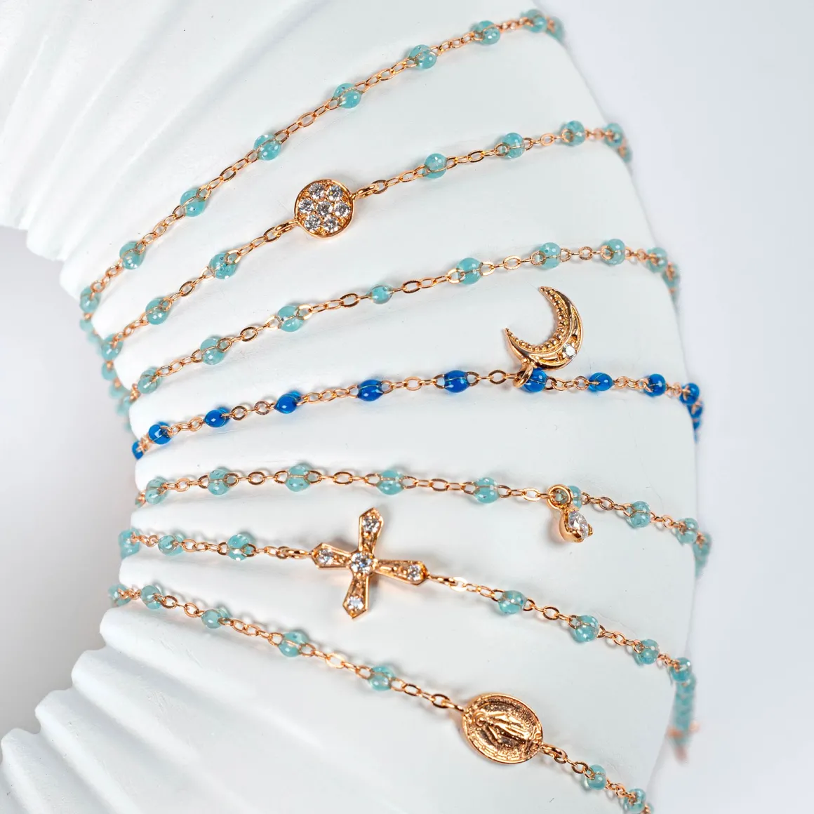 Bracelet prusse Lune, diamants, or rose, 17 cm