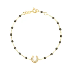 Bracelet quartz Fer à cheval, diamants, or jaune, 17 cm