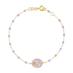 Bracelet Rose résine parme, or jaune, 17 cm