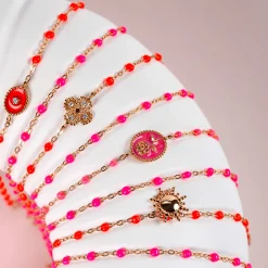 Bracelet Rose résine rose fluo, or rose, 17 cm
