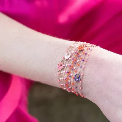 Bracelet Rose résine rose fluo, or rose, 17 cm