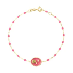Bracelet Rose résine rose fluo, or jaune, 17 cm