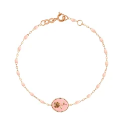 Bracelet Rose résine rose bébé, or rose, 17 cm
