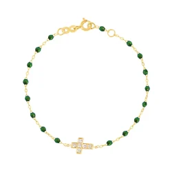Bracelet scarabée Croix diamants, or jaune, 17 cm