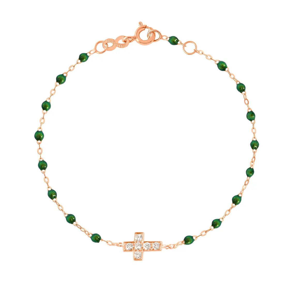 Bracelet scarabée Croix diamants, or rose, 17 cm