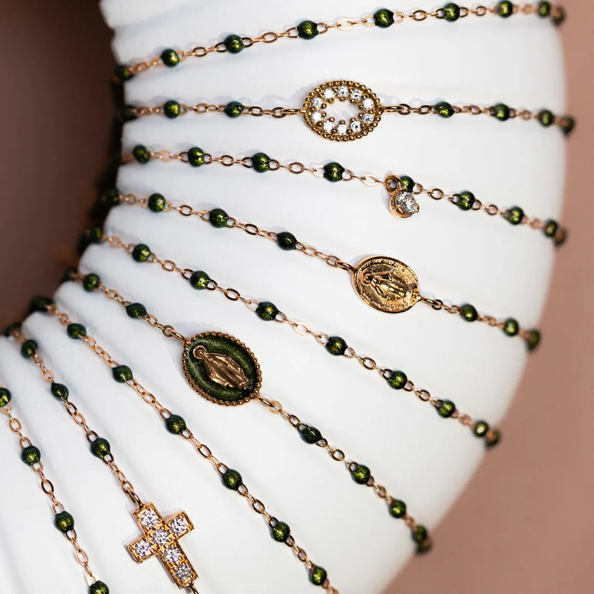Bracelet scarabée Croix diamants, or rose, 17 cm