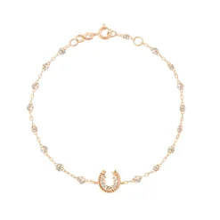 Bracelet sparkle Fer à cheval, diamants, or rose, 17 cm