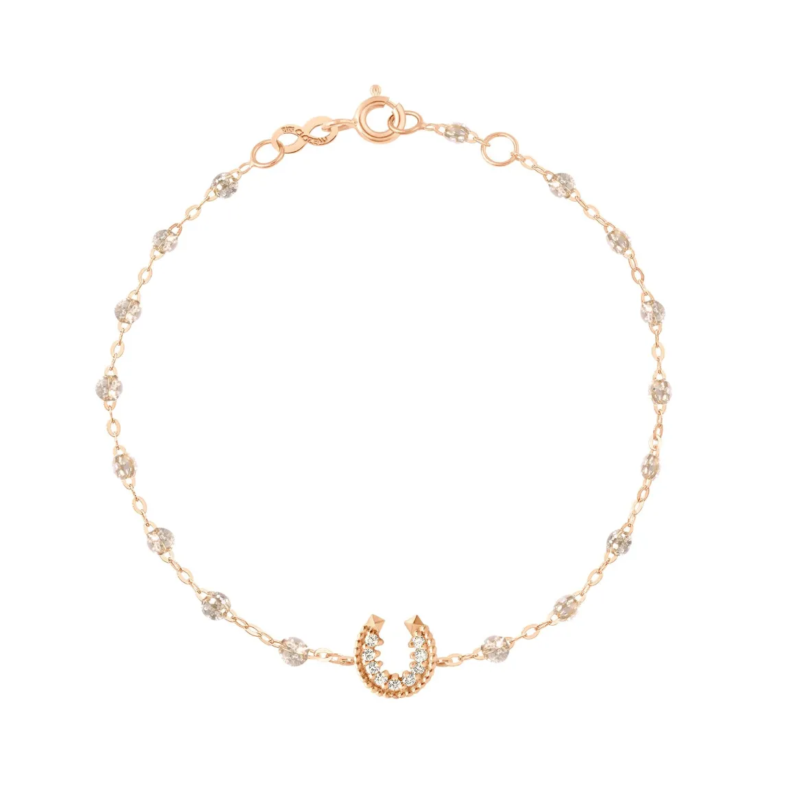 Bracelet sparkle Fer à cheval, diamants, or rose, 17 cm