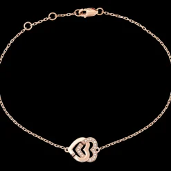Bracelet sur chaîne Double Cœurs R10, OR + 1/2 DIAS