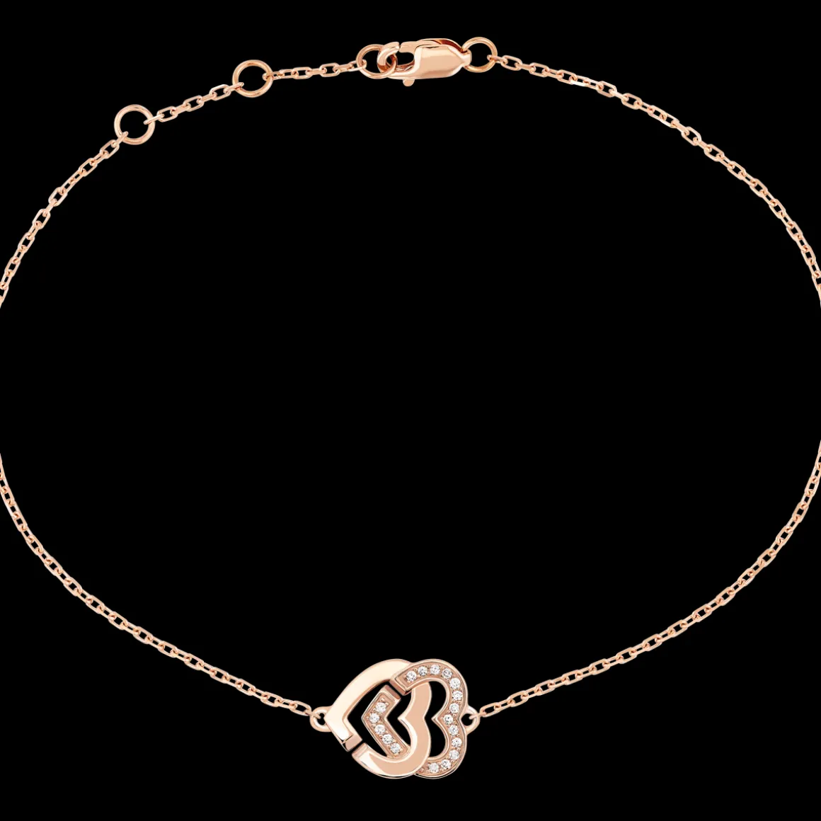Bracelet sur chaîne Double Cœurs R10, OR + 1/2 DIAS