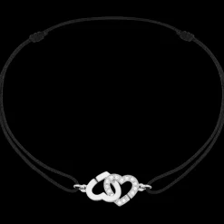 Bracelet sur cordon Double Cœurs R9 or blanc et diamants