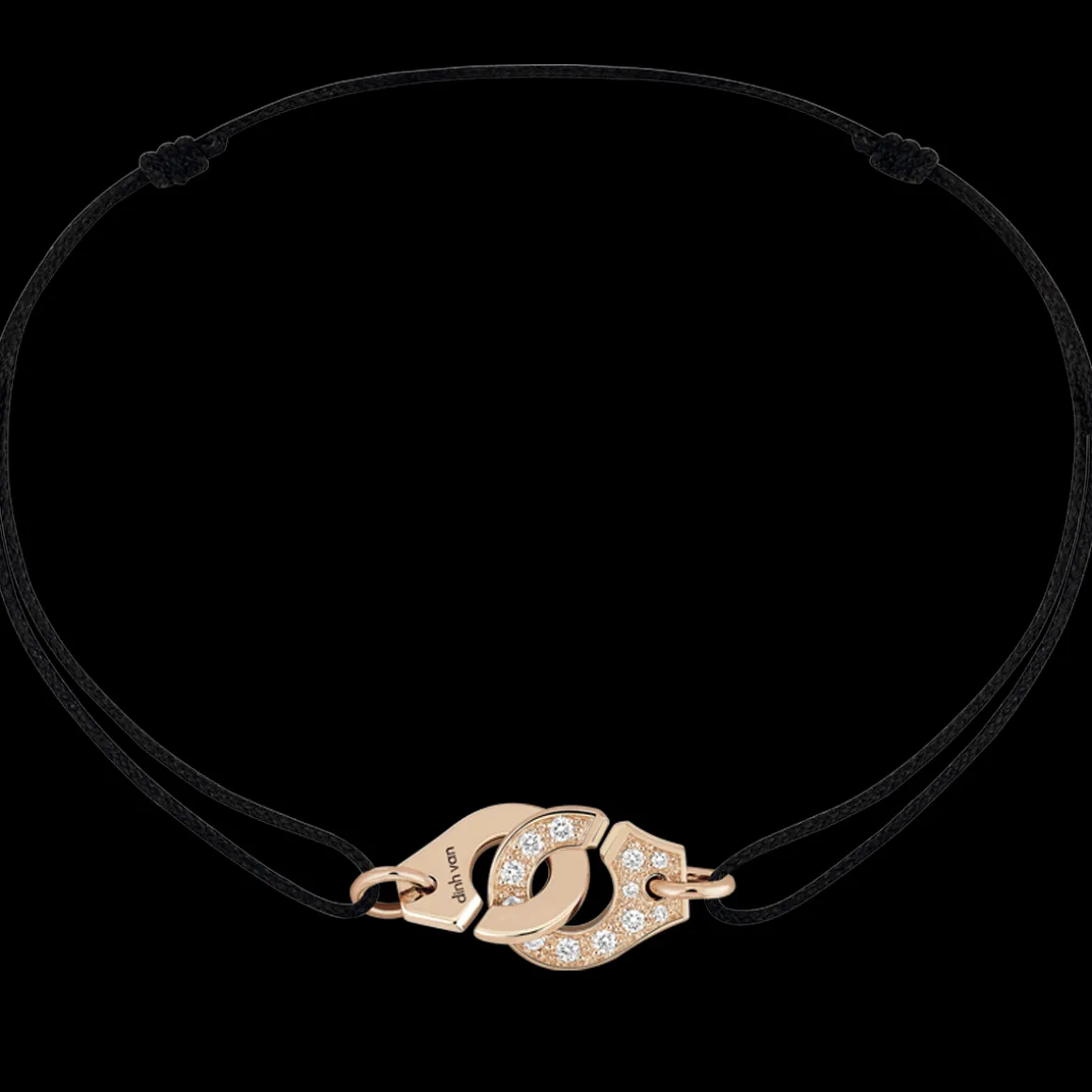 Bracelet sur cordon Menottes dinh van R8 or rose et diamants