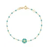 Bracelet turquoise vert Fleur, diamant, or jaune, 17 cm