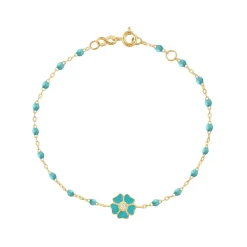 Bracelet turquoise vert Fleur, diamant, or jaune, 17 cm