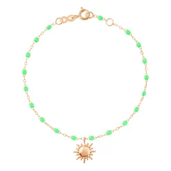Bracelet vert fluo Soleil, or rose, 17 cm