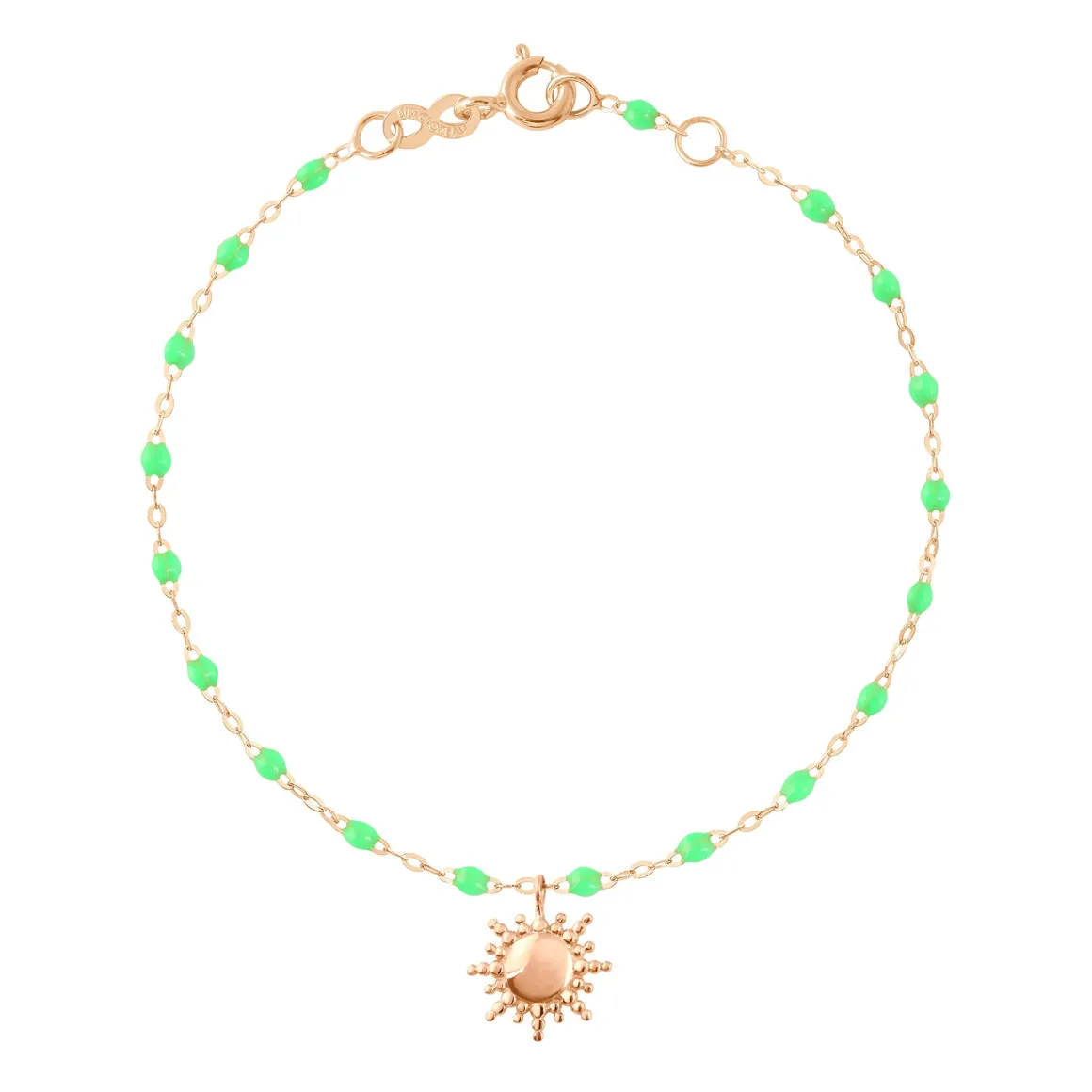 Bracelet vert fluo Soleil, or rose, 17 cm