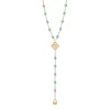 Chapelet aqua Lucky Trèfle, diamants, or rose, 45 cm