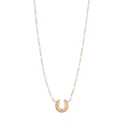 Collier blanc Fer à cheval, diamants, or rose, 42 cm