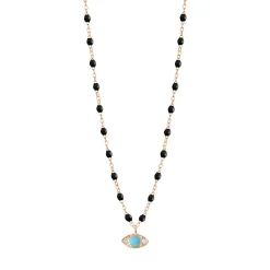 Collier Classique Gigi Eye noir, or rose, diamants, 42 cm