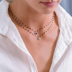 Collier Classique Gigi Eye noir, or rose, diamants, 42 cm