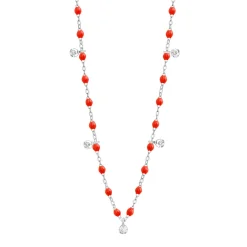 Collier corail Gigi Suprême, or blanc, 5 diamants, 45 cm