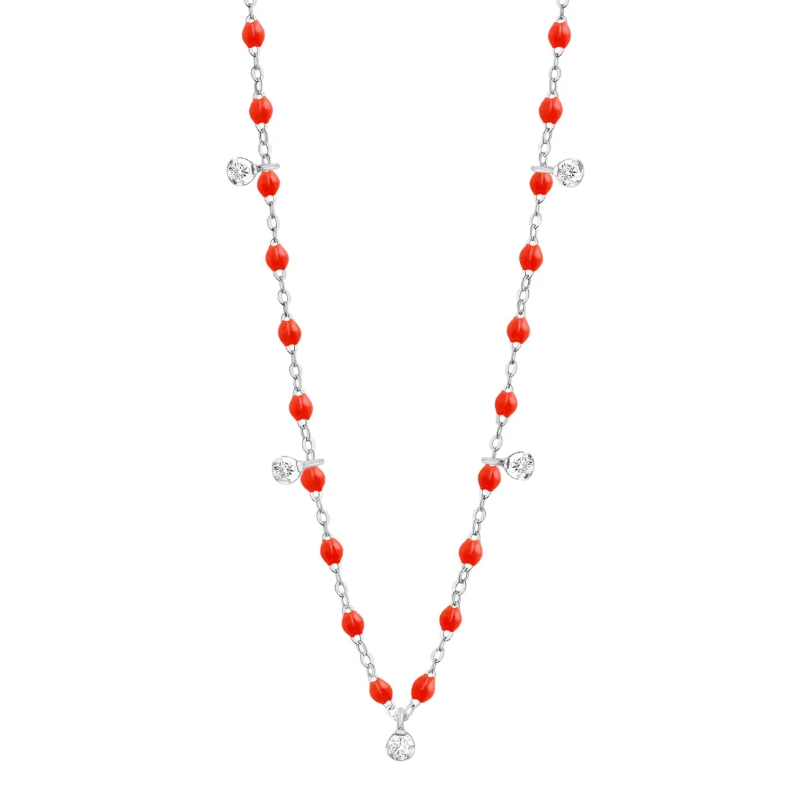 Collier corail Gigi Suprême, or blanc, 5 diamants, 45 cm