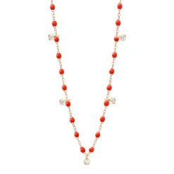 Collier corail Gigi Suprême, or rose, 5 diamants, 45 cm