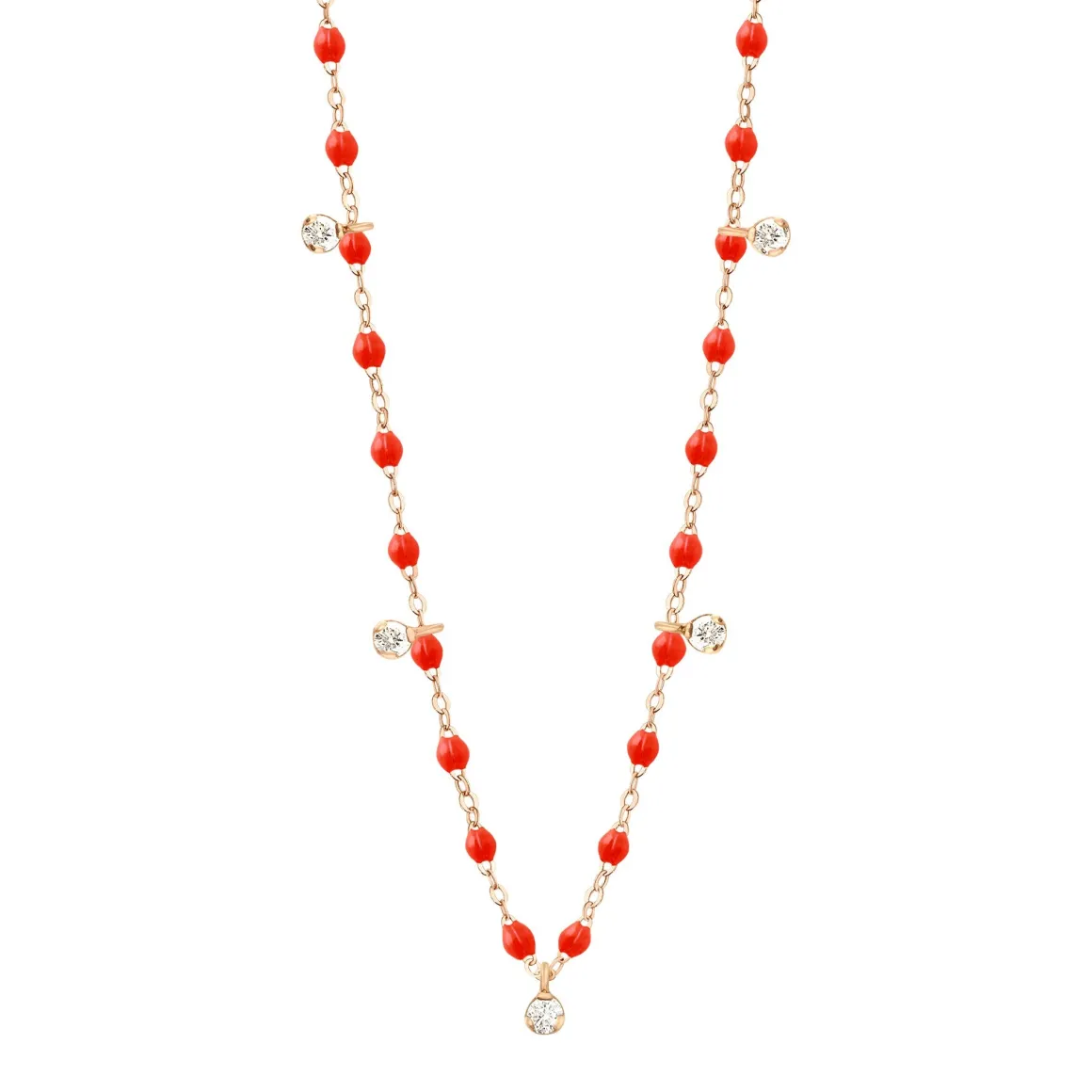 Collier corail Gigi Suprême, or rose, 5 diamants, 45 cm