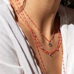 Collier corail Gigi Suprême, or rose, 5 diamants, 45 cm