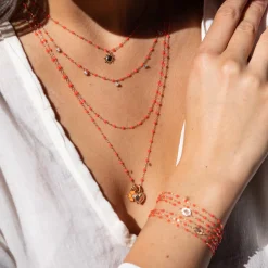 Collier corail Gigi Suprême, or rose, 5 diamants, 45 cm