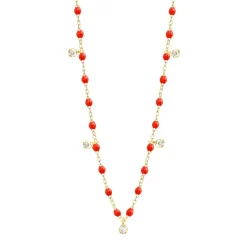 Collier corail Gigi Suprême, or blanc, 5 diamants, 45 cm
