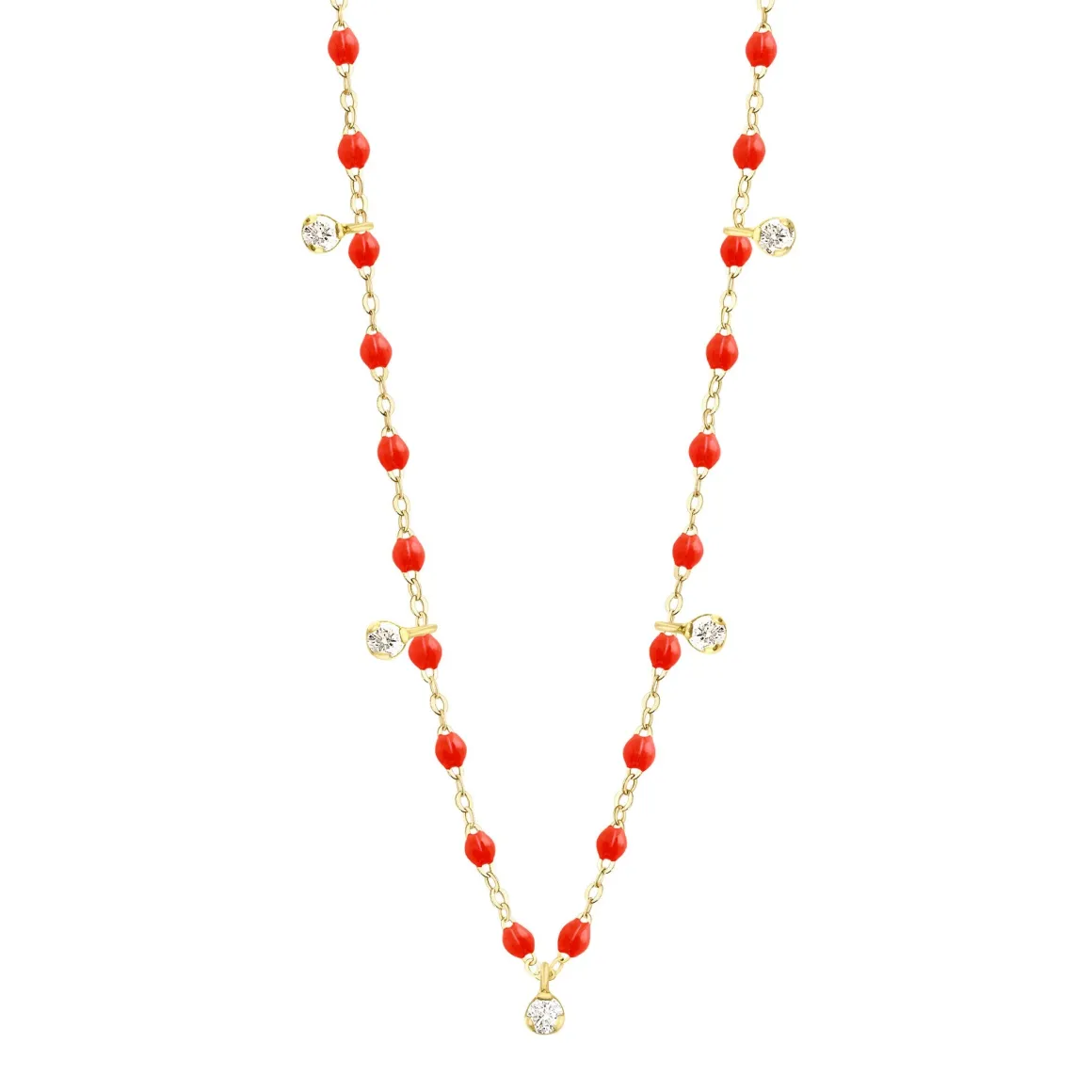 Collier corail Gigi Suprême, or blanc, 5 diamants, 45 cm