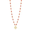 Collier corail Lucky Trèfle, diamants, or jaune, 42 cm
