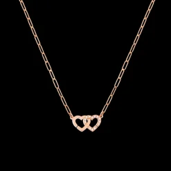 Collier Double Cœurs R9 or rose et diamants