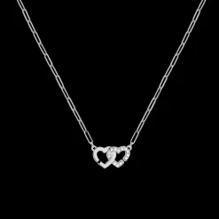 Collier Double Cœurs R9 or blanc et diamants