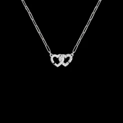 Collier Double Cœurs R9 or blanc et diamants
