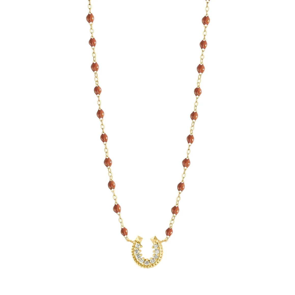 Collier fauve Fer à cheval, diamants, or jaune, 42 cm