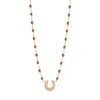 Collier fauve Fer à cheval, diamants, or rose, 42 cm