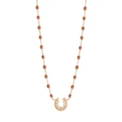 Collier fauve Fer à cheval, diamants, or rose, 42 cm