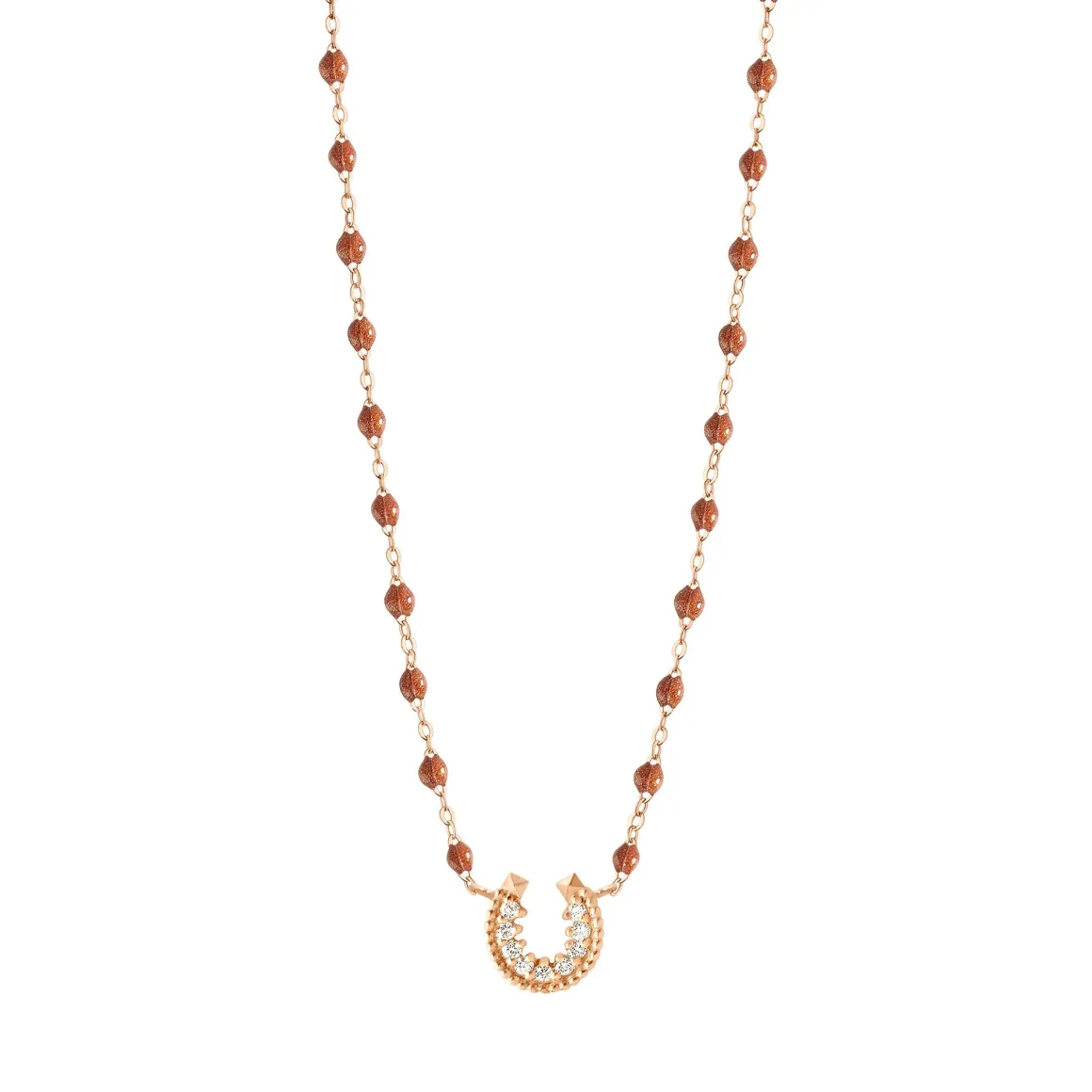 Collier fauve Fer à cheval, diamants, or rose, 42 cm