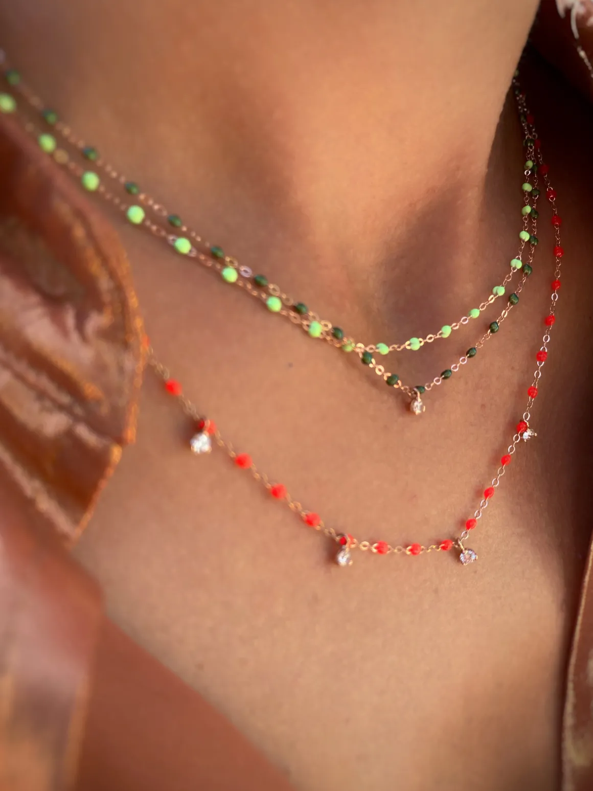 Collier fauve Gigi Suprême, or rose, 1 diamant, 42 cm