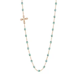 Collier glacier Croix Vintage diamants, or rose, 42 cm