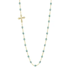 Collier glacier Croix Vintage diamants, or jaune, 42 cm