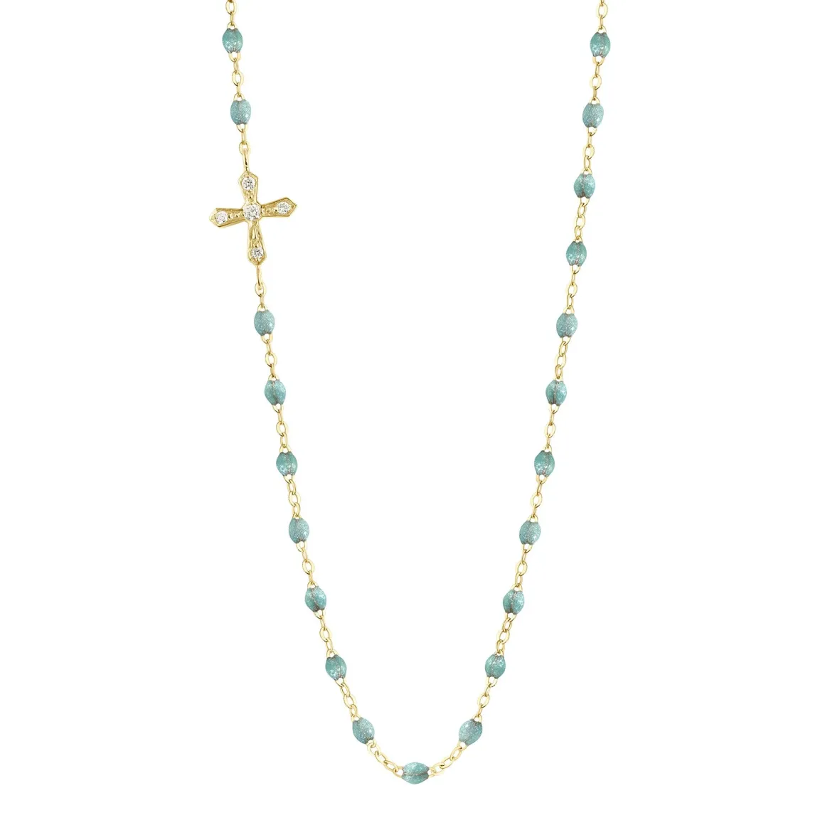 Collier glacier Croix Vintage diamants, or jaune, 42 cm