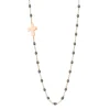 Collier gris foncé Croix de côté, or rose, 42 cm